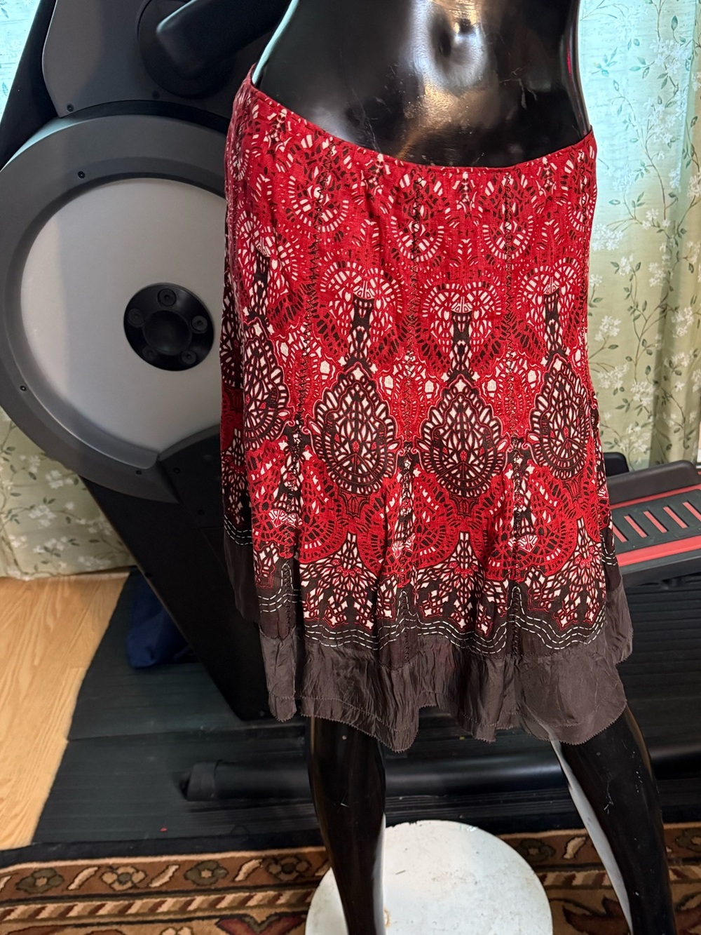 Elie Tahari Red and Brown Printed A-Line Skirt
